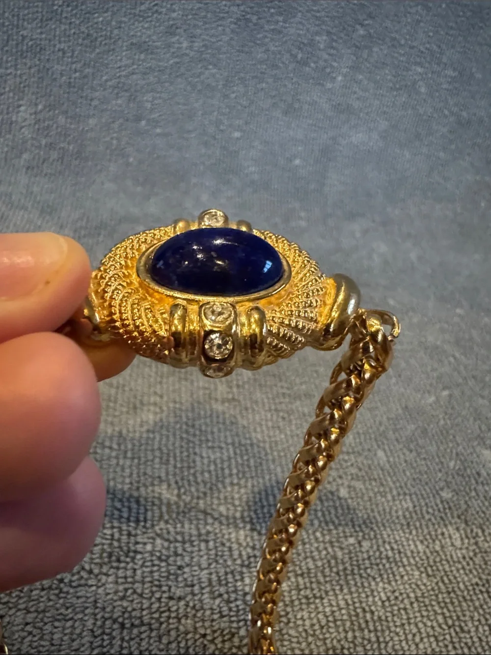 Gold-Tone Chain Necklace with Navy Blue Stone